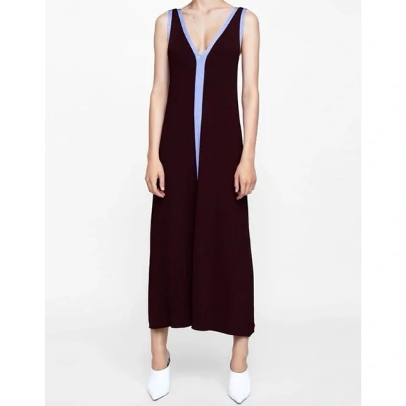 NEW Zara ribbed knit color block maxi dress purple blue - Picture 8 of 8